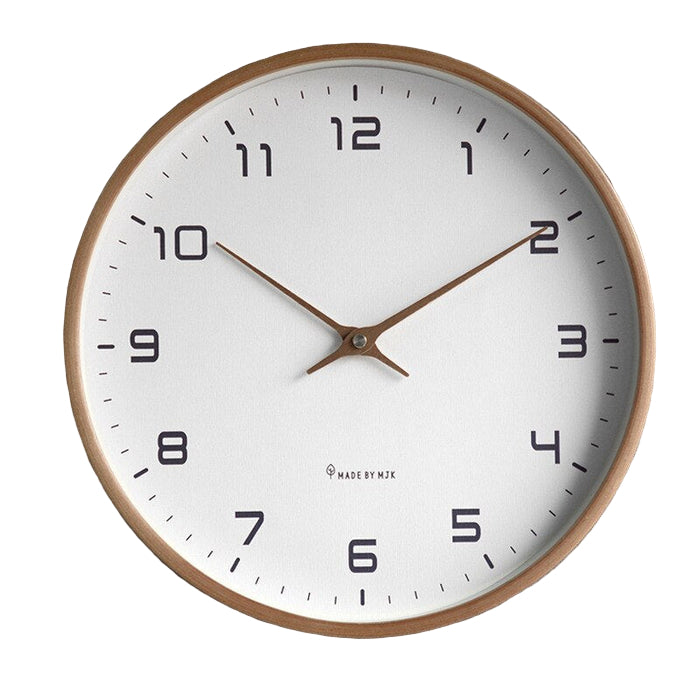 Moderne brun/beige veggklokke med minimalistisk design. Lydløs klokke for elegant interiør i hjemmet eller kontoret.