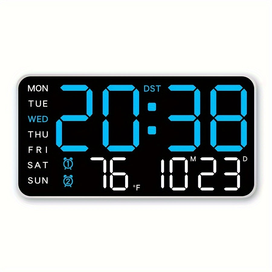 Moderne digital veggklokke med tydelig LED-skjerm, viser tid og temperatur. Perfekt for hjem og kontor.