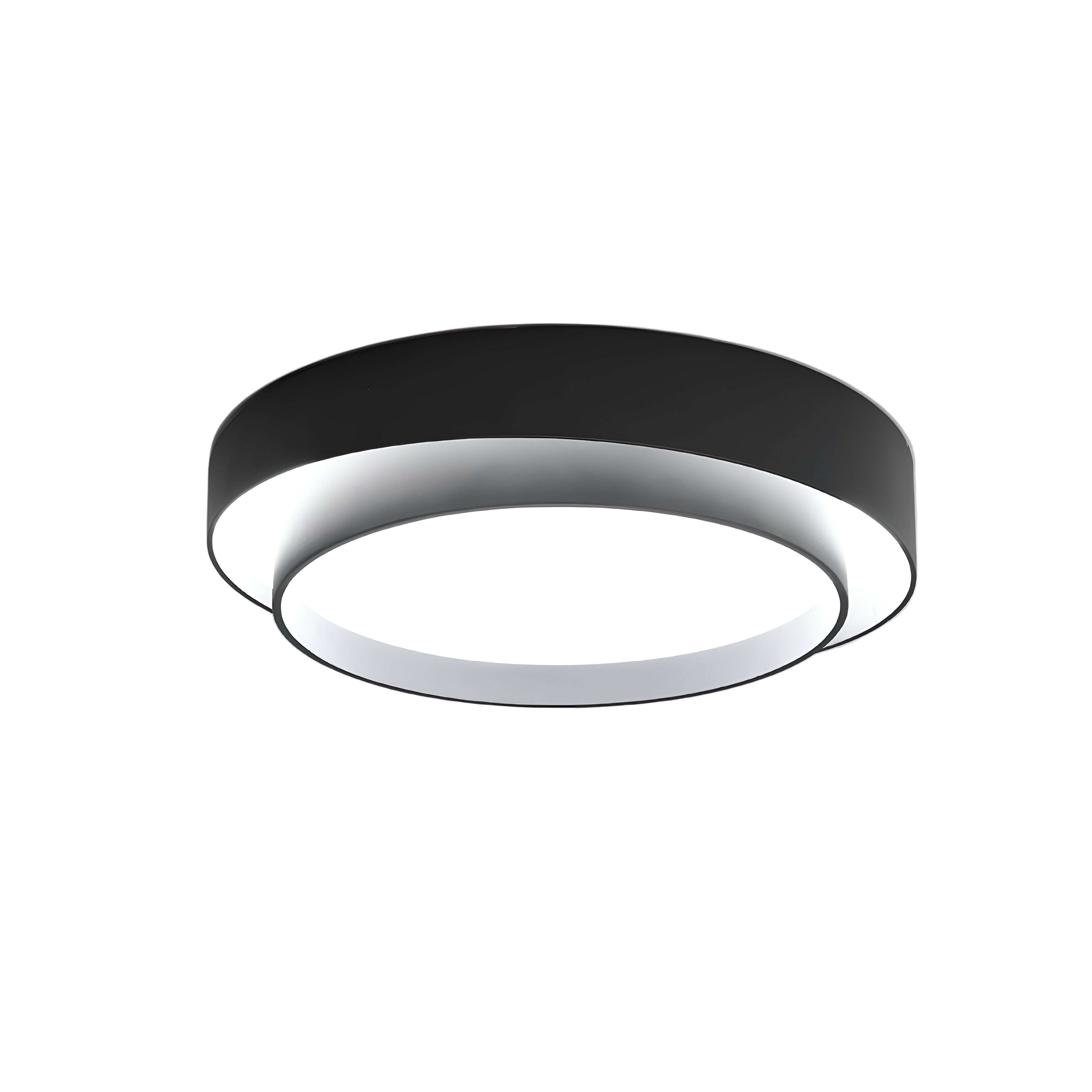 Moderne dobbeltlags LED taklampe, sirkulær, hvit, for stilig og energieffektiv interiørbelysning.