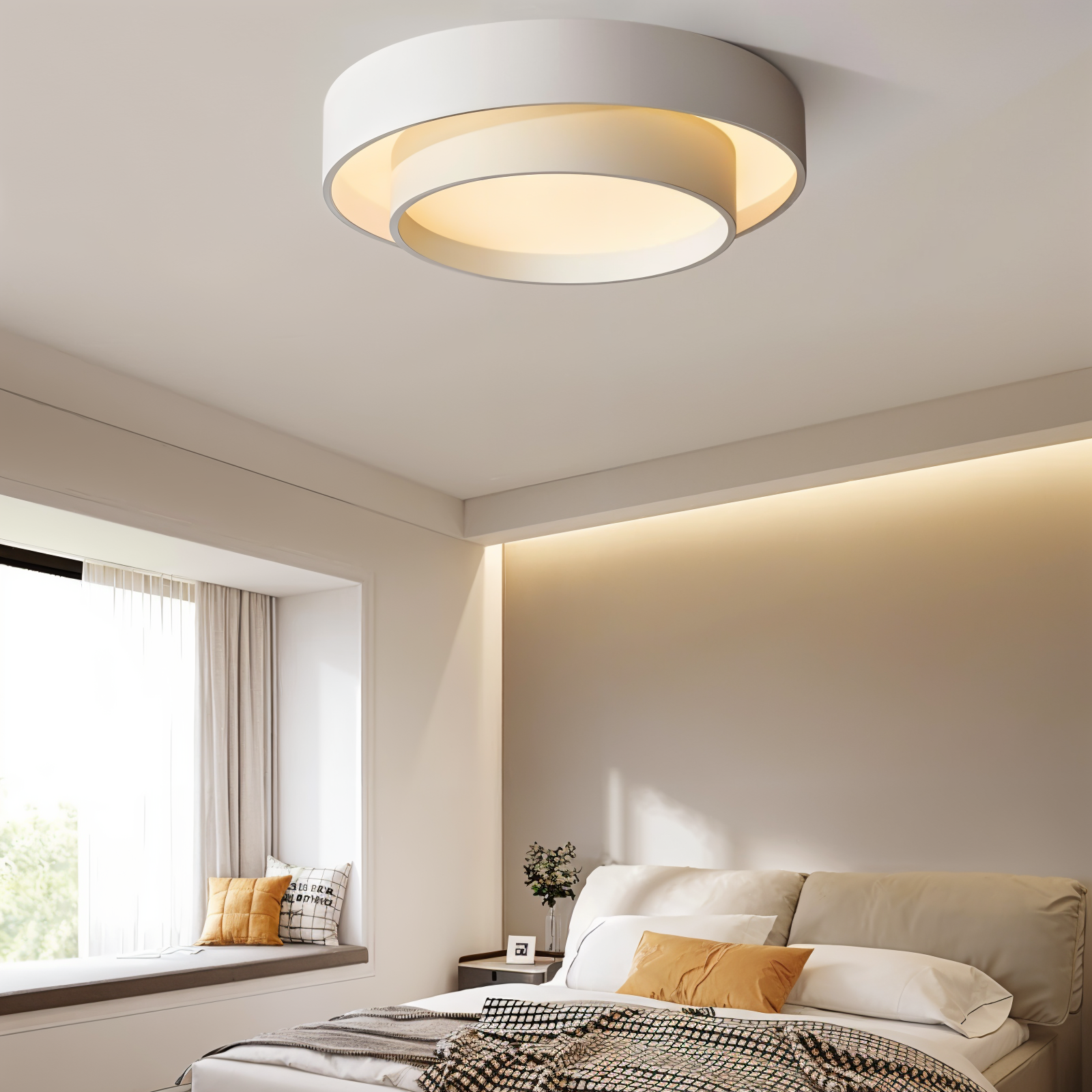 Dimbar sirkulær LED taklampe for stue og soverom, moderne design med dobbeltlag.