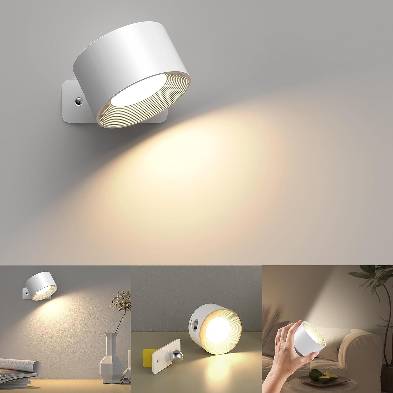 Dimbar LED vegglampe med fjernkontroll. Ideell som oppladbar leselampe eller stemningslys i moderne hjem.