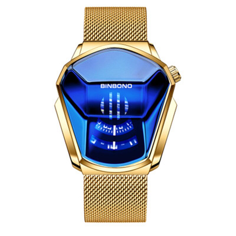 Moderne armbåndsur med slående geometrisk design og kvartsurverk for menn.