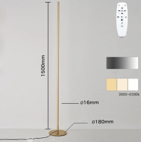 Slank og moderne LED gulvlampe med dimbar funksjon, ideell for stuen og lesekroken.