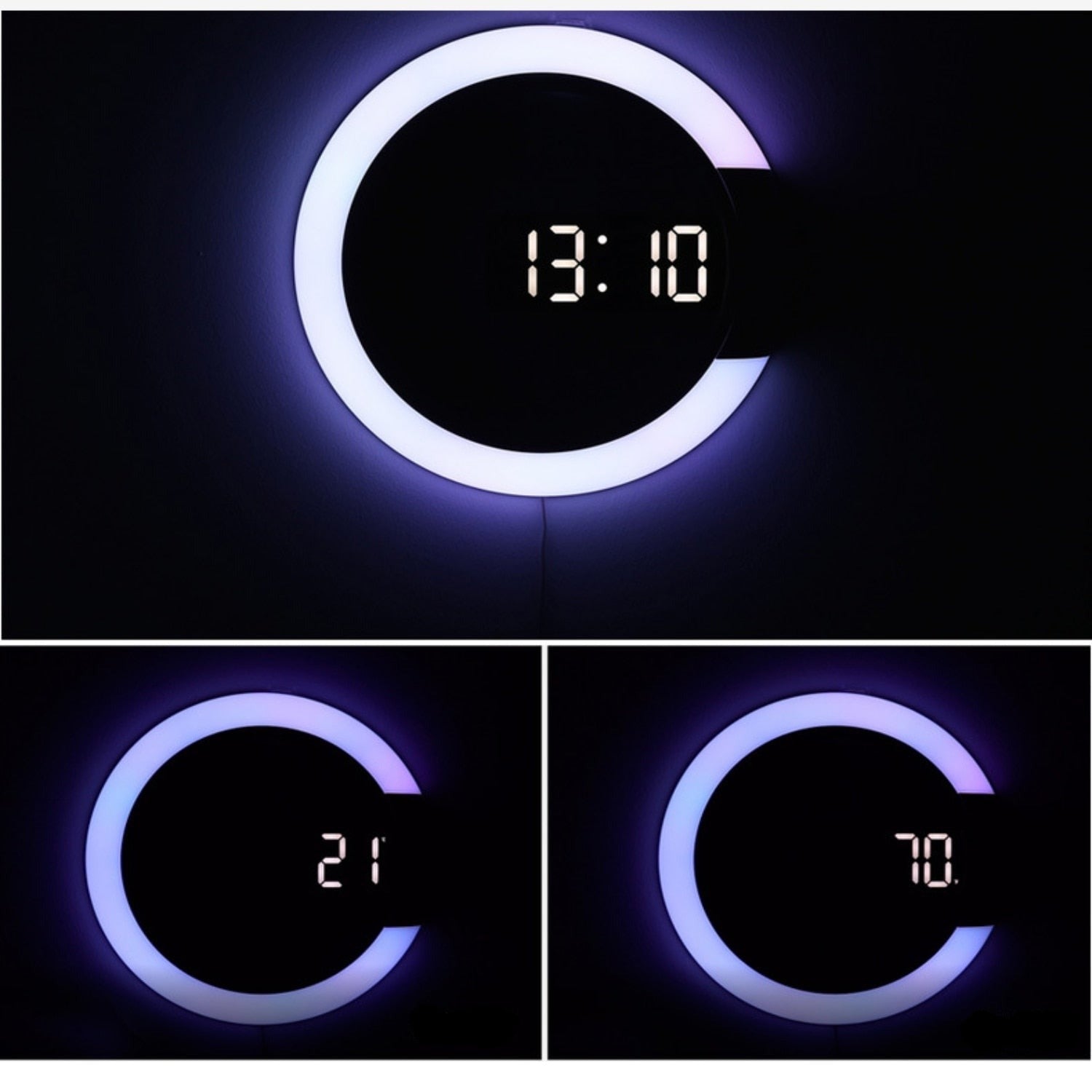 Elegant LED veggklokke, perfekt for moderne interiør og hjemmedekor i stuen.