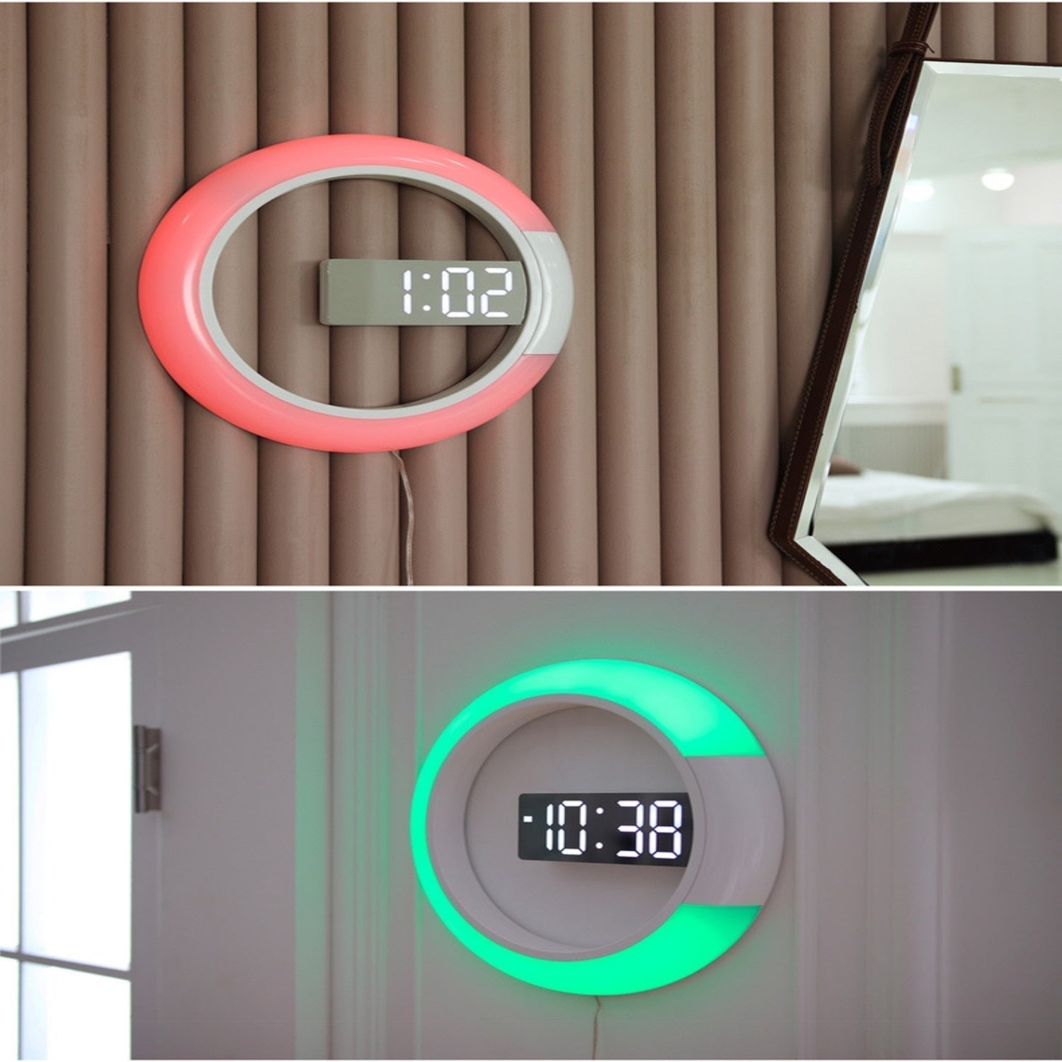 Funksjonell og dekorativ LED klokke for vegg. Gir presis digital tidsvisning.