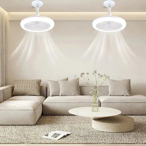 Elegant takvifte med moderne design, LED-lys og fjernkontroll for enkel justering av luftstrøm og lys.