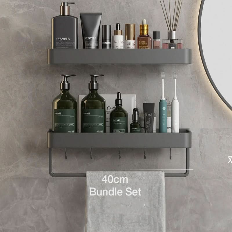 Allsidig vegghylle og håndkleholder som passer inn i ethvert moderne bad, for smart oppbevaring og organisering.