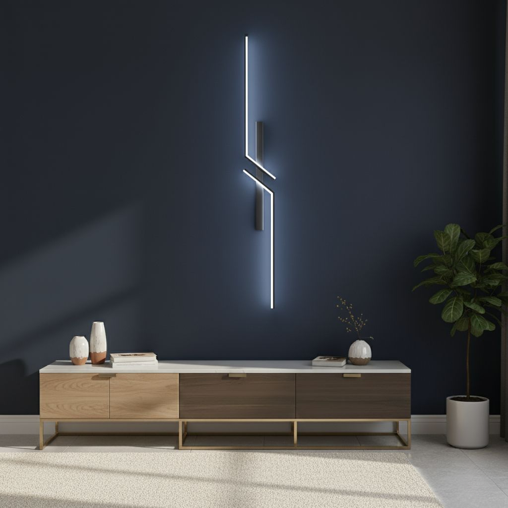 Elegant LED vegglampe som skaper stemningslys i moderne stue. Unik dekorbelysning til veggen.