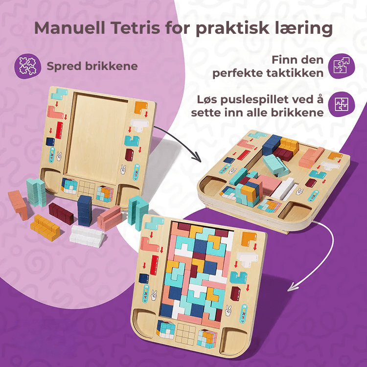 Pedagogisk Montessori Tetris treleke for småbarn, utvikler problemløsning og romforståelse.