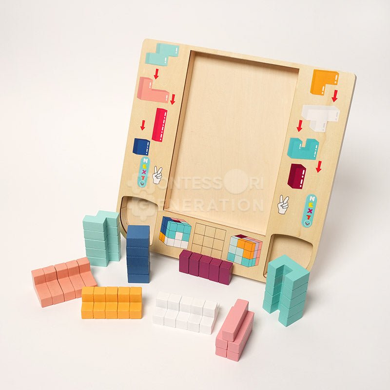 Montessori treleke Tetris, hjelper barn med mønster og farger, pedagogisk puslespill.