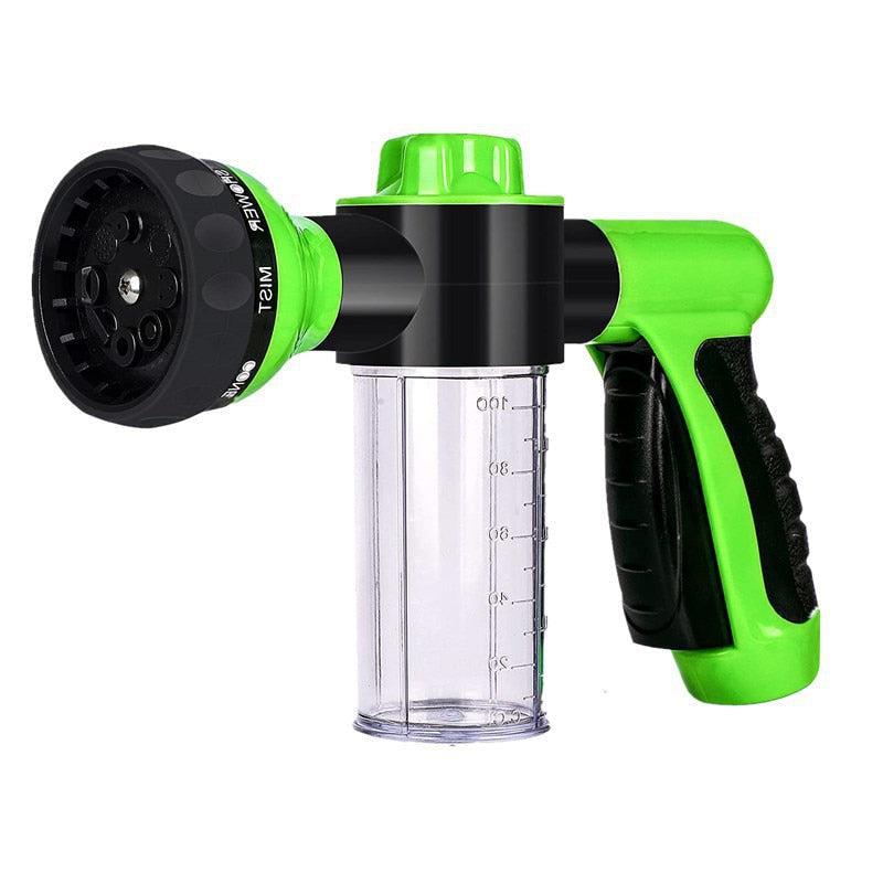 Multifunksjonell skumpistol for bilvask og hagebruk, med justerbar dyse. Rengjøring og vanning.