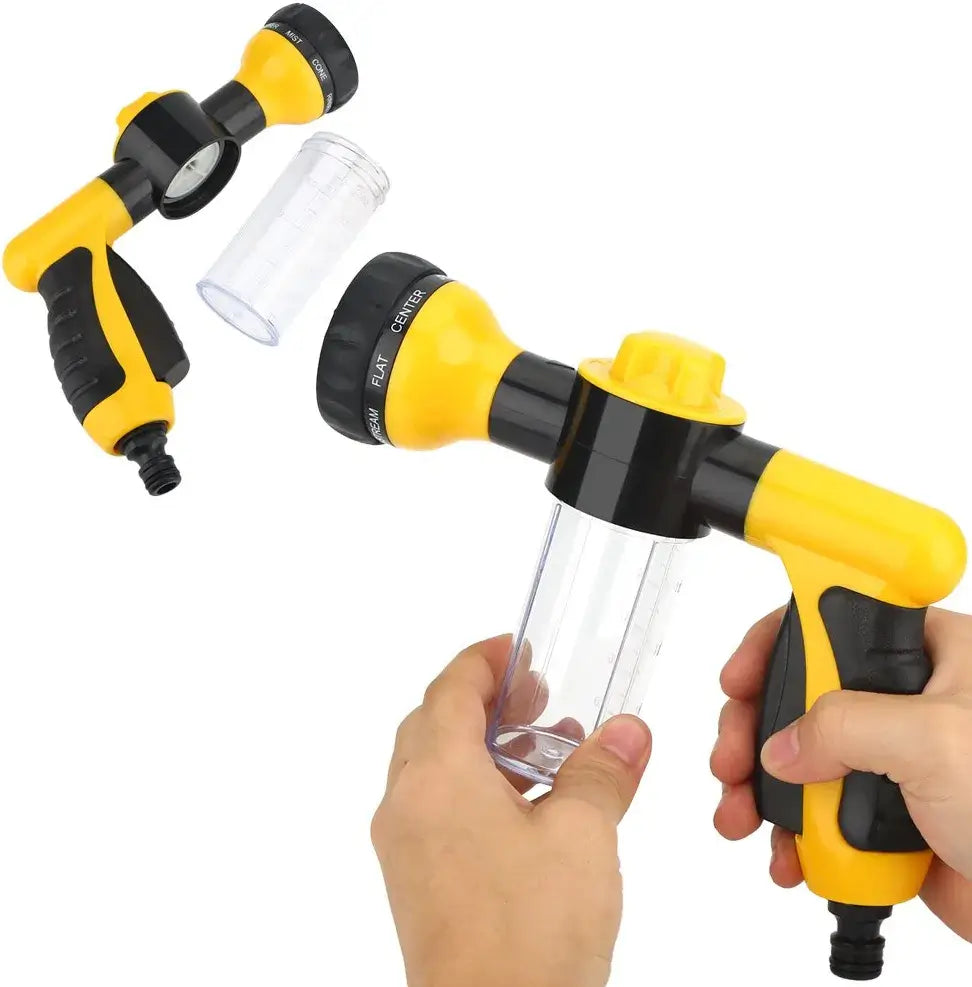 Multifunksjonell dyse og skumpistol for vanning, bilvask og grundig rengjøring av diverse overflater.
