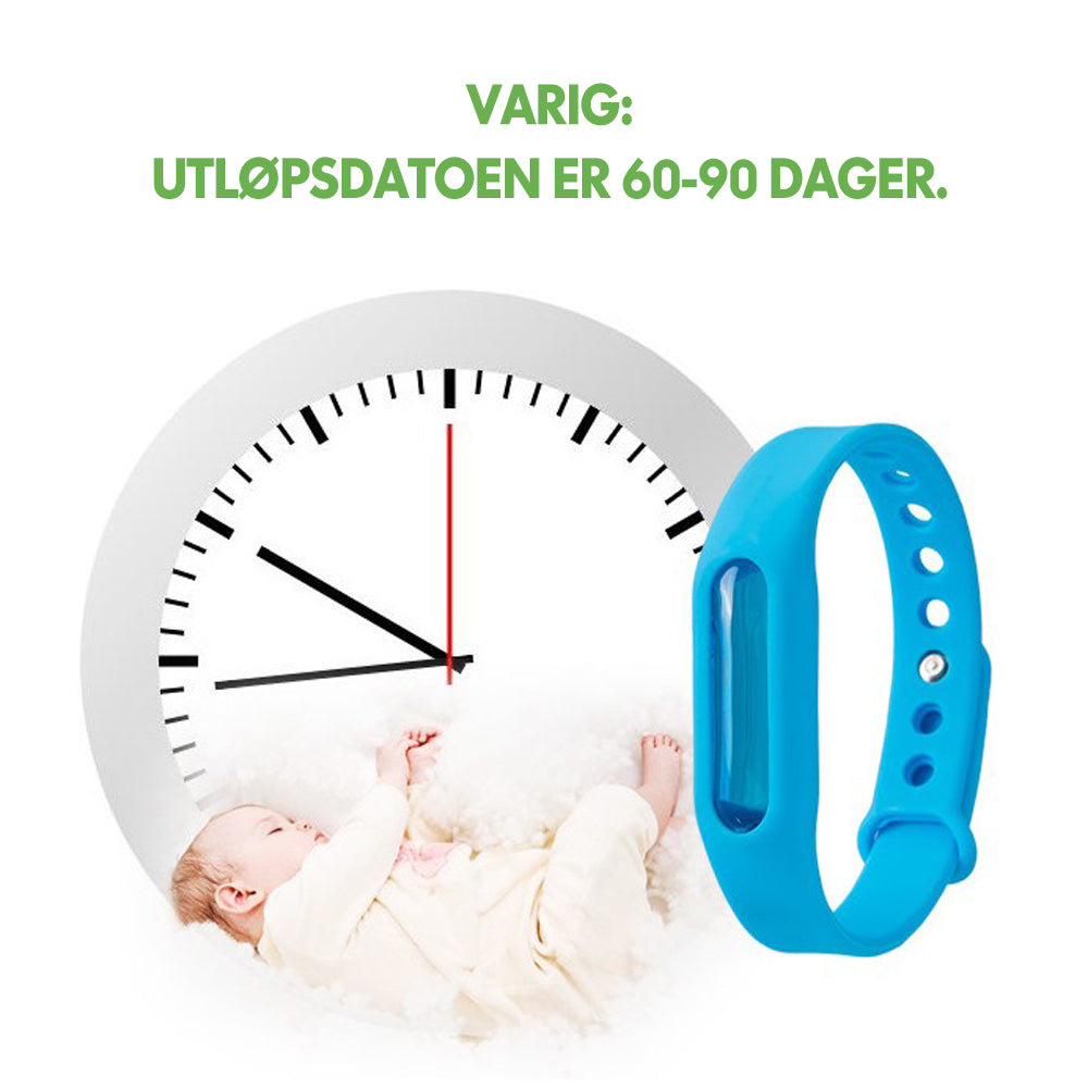 Komfortabelt og justerbart myggarmbånd i silikon, diskret insektbeskyttelse for alle.