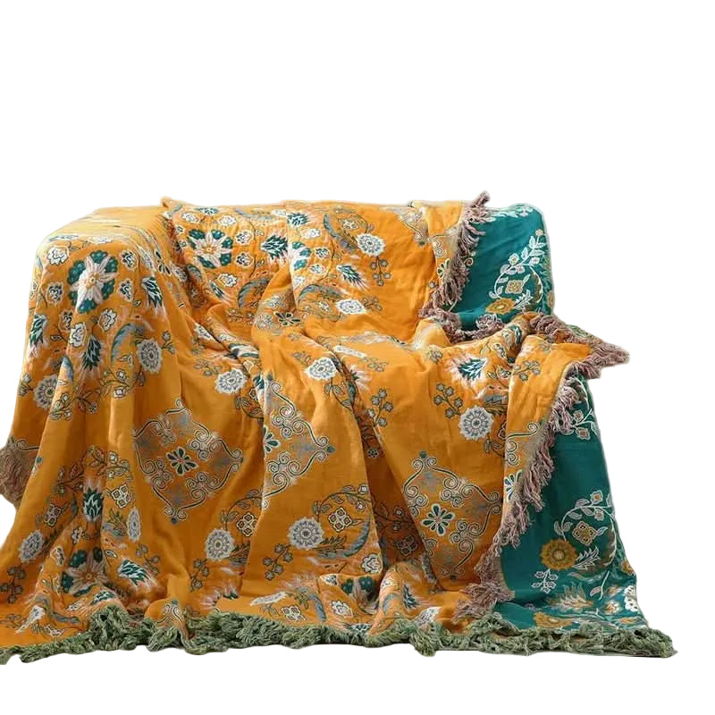 Mykt boho bomullsteppe i nordisk stil for stue eller soverom, jacquardvevd dekorativt pledd, vaskbart.