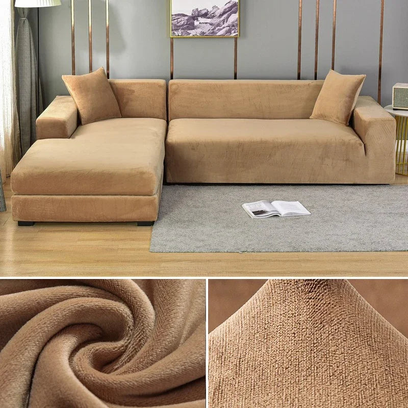 Fullt elastisk fløyels sofatrekk som dekker hele sofaen. Stilrent og praktisk.