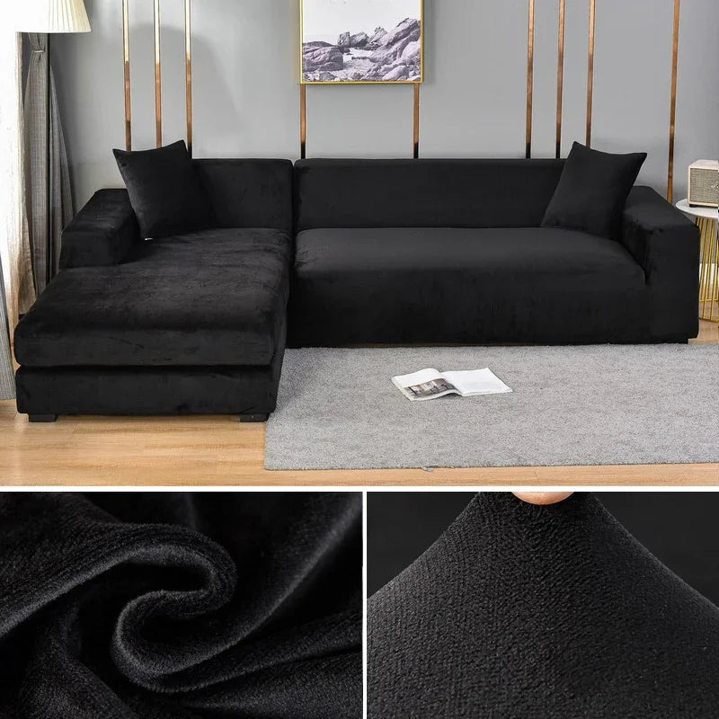 Siden av sofa med elastisk fløyels sofatrekk. Beskytter armlener effektivt mot slitasje.