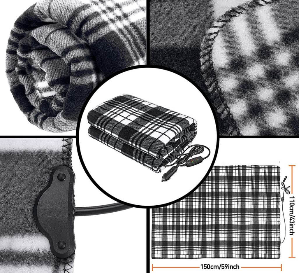 Varmt elektrisk koseteppe i fleece på sofaen, ideelt for hygge hjemme i stua om vinteren.