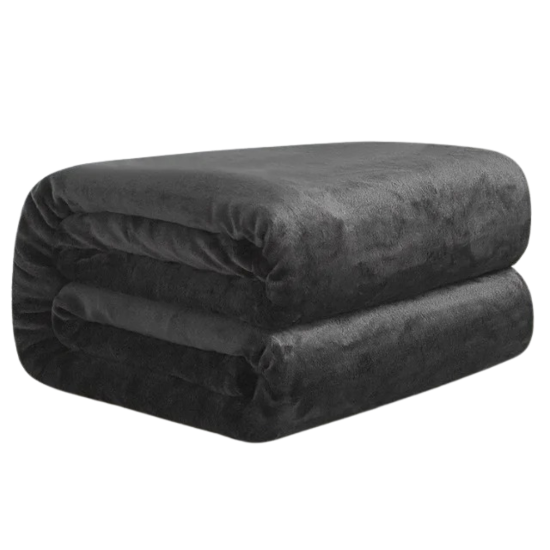Lekkert ensfarget flanell pledd, korallfleece kvalitet for en myk opplevelse og komfort.