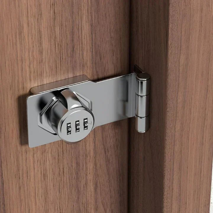 Sikker nøkkelfri skaplås med justerbar kode. Perfekt for å beskytte verdisaker i skap og skuffer.