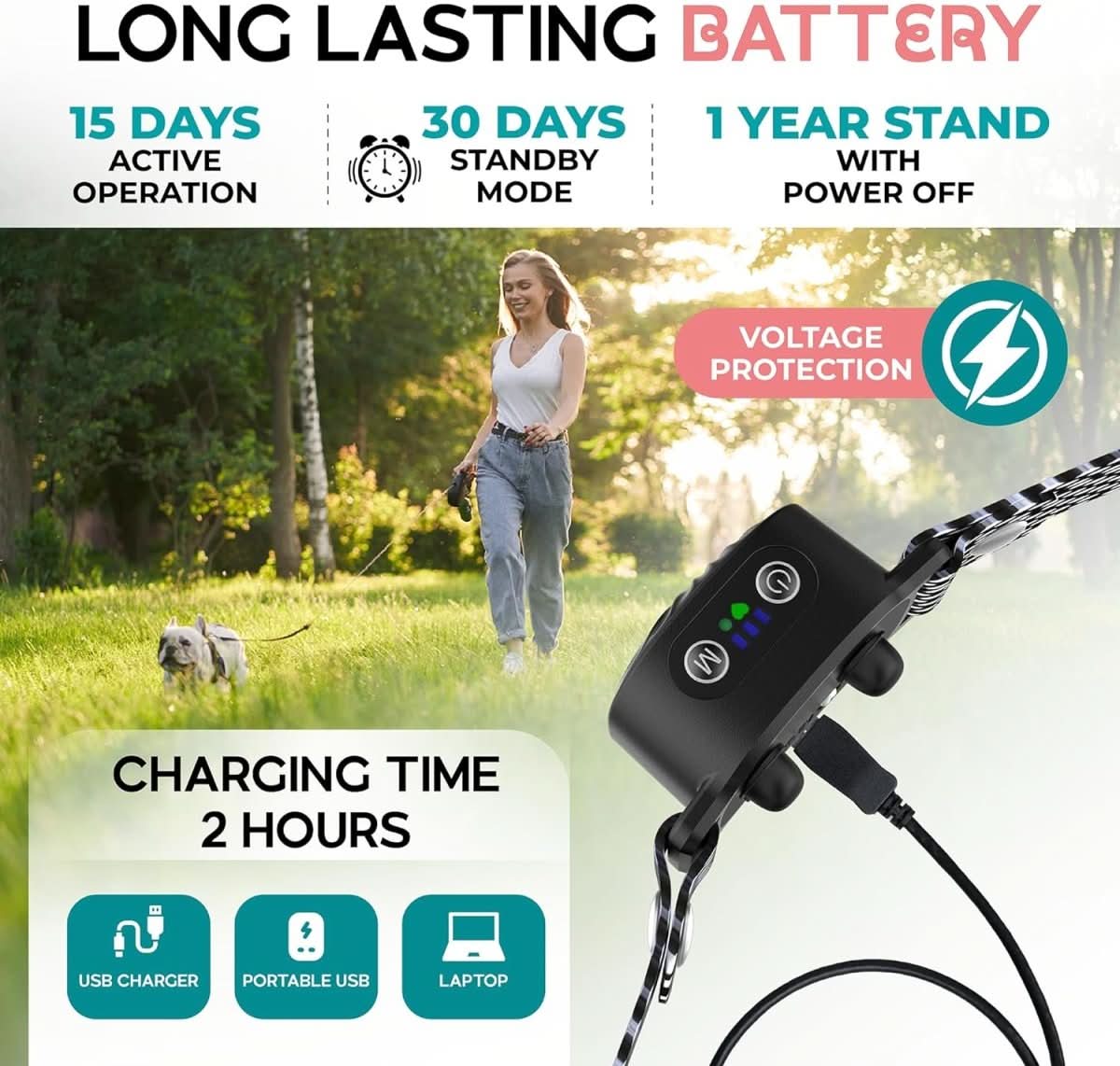 Anti-bjeff halsbånd med lang batterilevetid, perfekt for små hunder og pålitelig adferdsjustering.