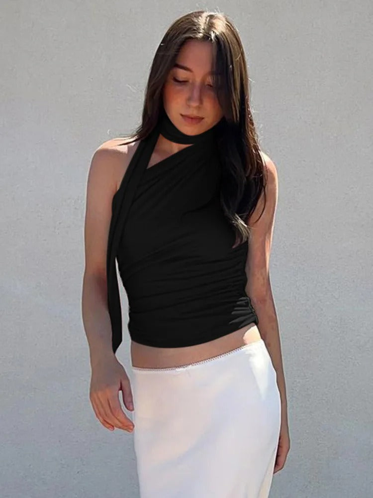 Svart ryggløs off-shoulder crop-topp for kvinner, mote og vintage-stil, ideell som trendy festtopp.