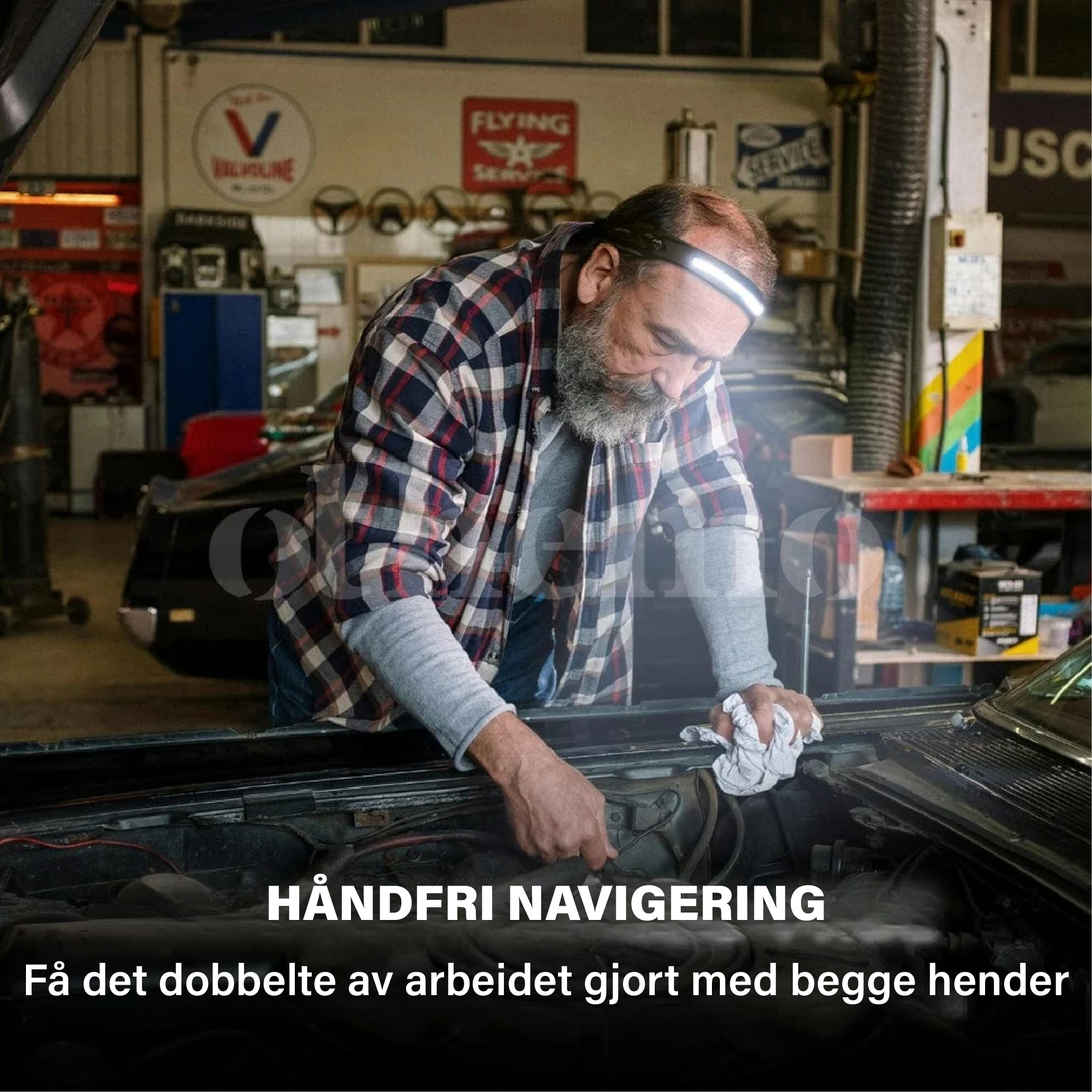 Othemo LED-hodelykt, robust arbeidslys for mekanikere og vedlikehold, gir håndfri og klar sikt.