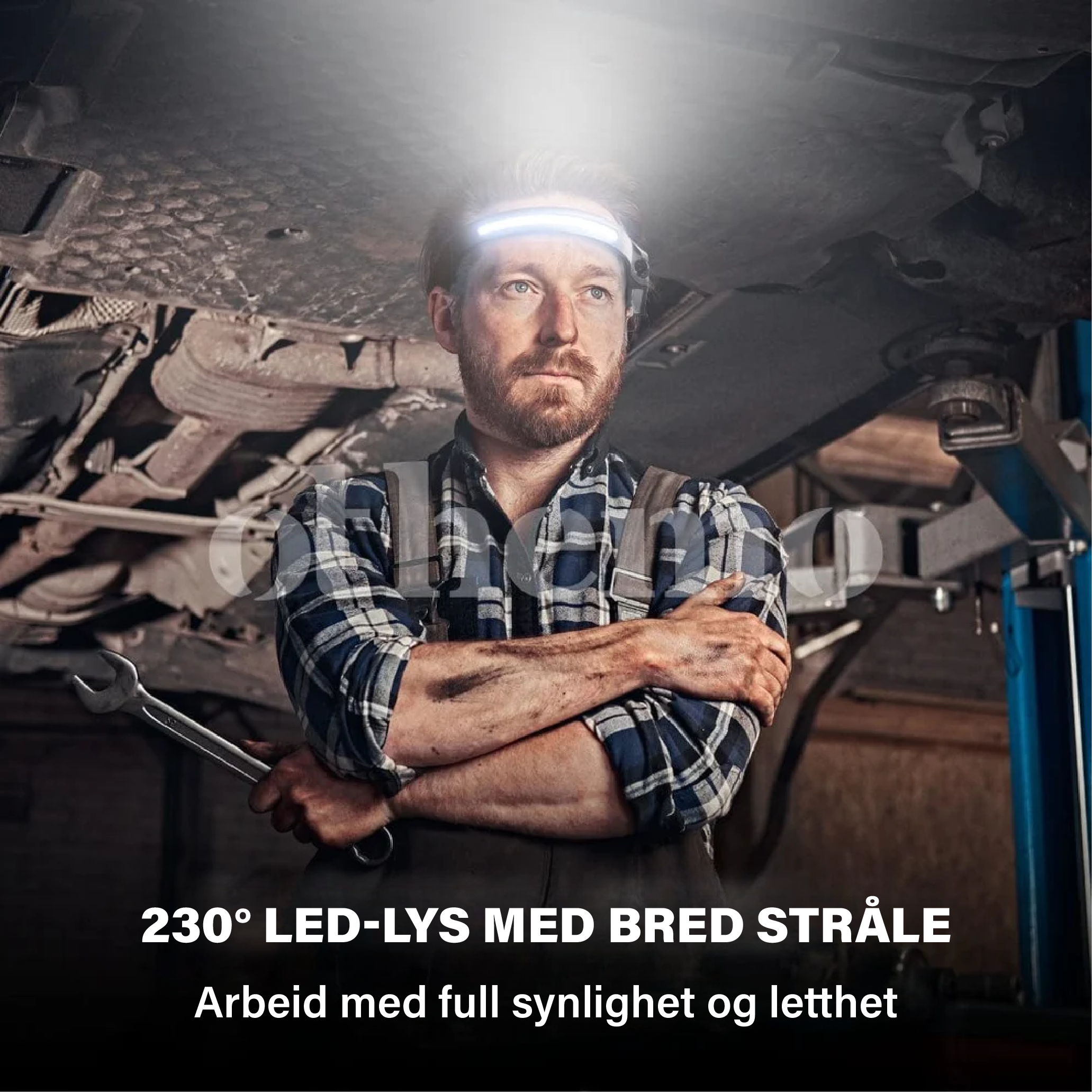 Kraftig Othemo LED-hodelykt, 230° vidvinkel gir optimalt arbeidslys og forbedret sikt i mørket.
