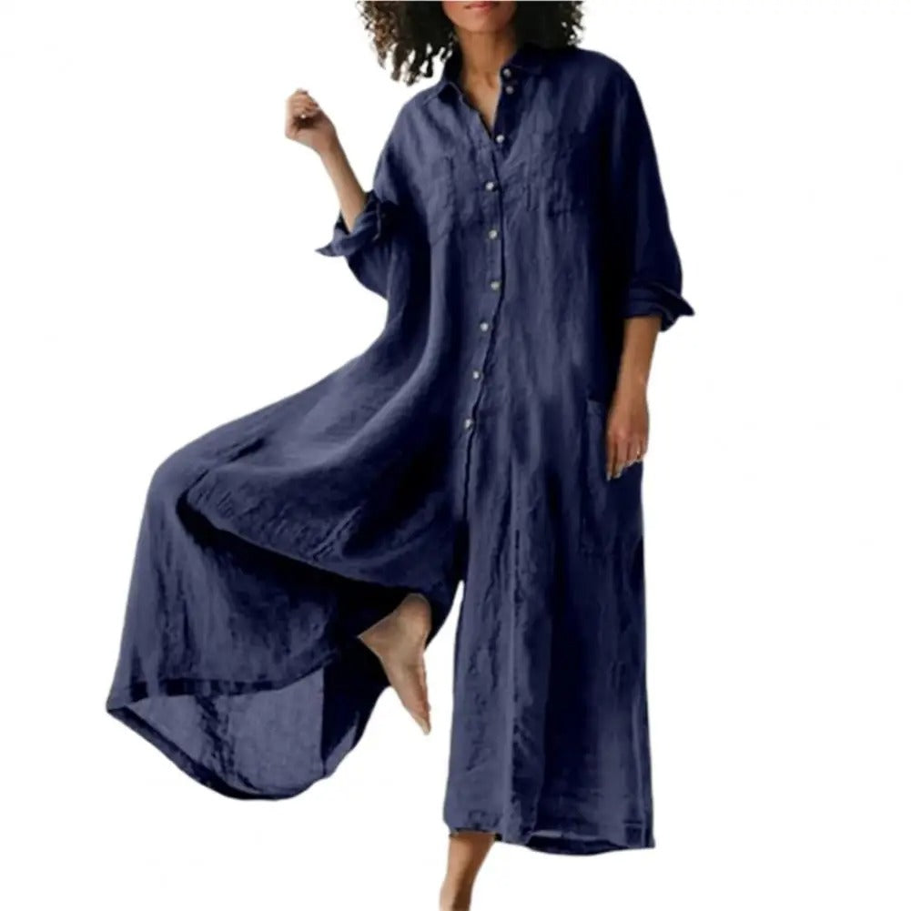 Dame lett oversized overall i marineblå