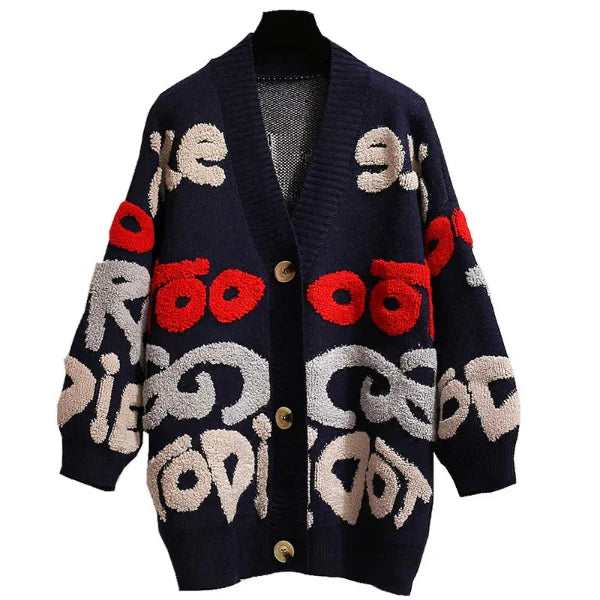 Brun oversized strikket cardigan for kvinner med trendy mønster. Ideell lag-på-lag og hverdagsstil.