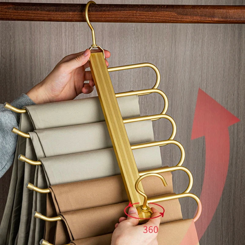 Sammenleggbart og roterende buksestativ, praktisk 6-lags henger for plassbesparende klesoppbevaring.