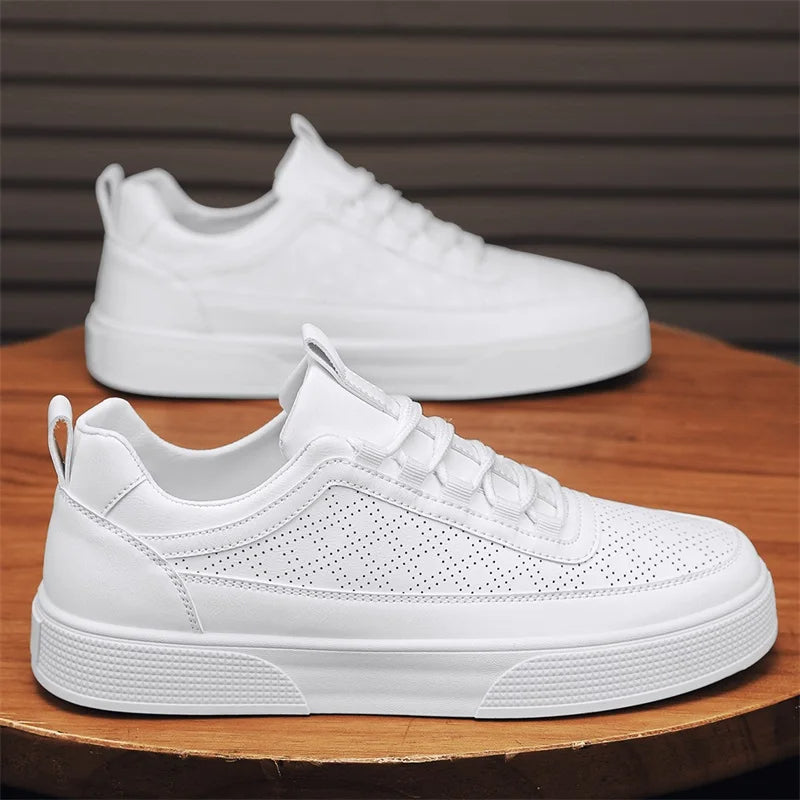 Klassiske herre lær sneakers. Komfortable kvalitetssko med snøring, ideell for urban stil og hverdagsbruk.