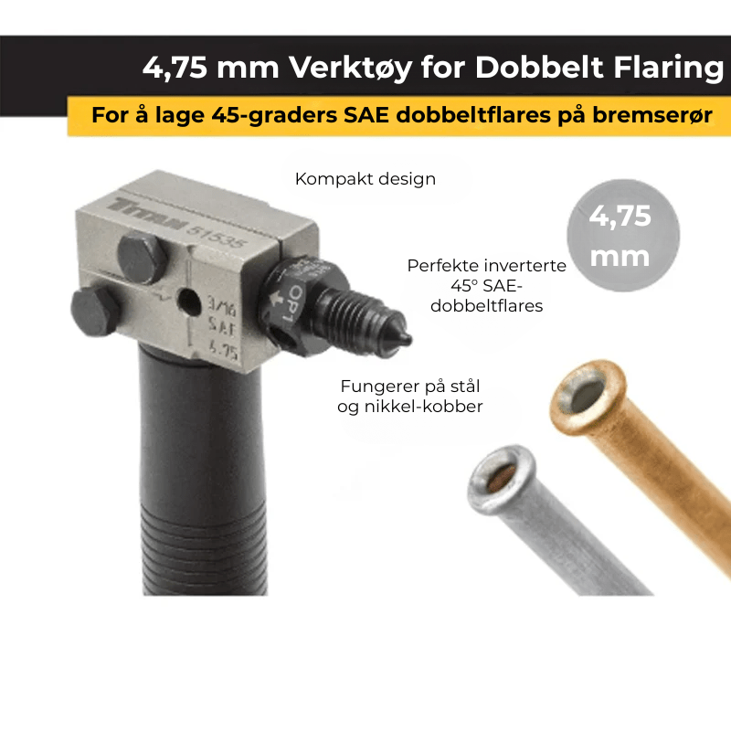 Høyverdig presisjonsverktøy for flensing av bremserør. Sørger for sikker hydraulikk og bilreparasjon.