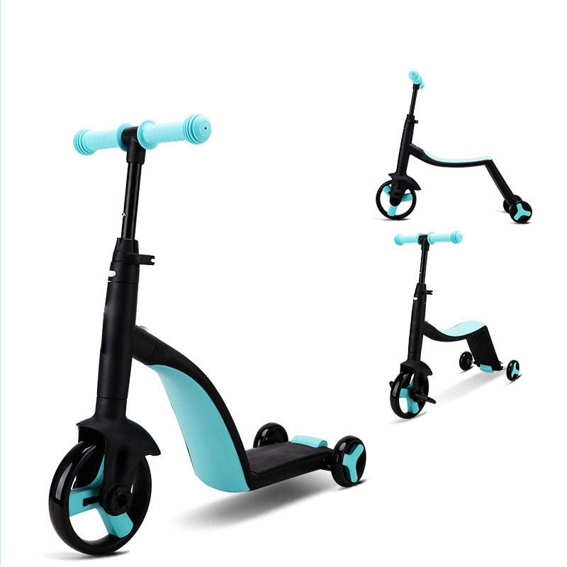 Rød 3-i-1 barnescooter som sparkesykkel, balansesykkel og trehjulssykkel for lek og utvikling av barn.