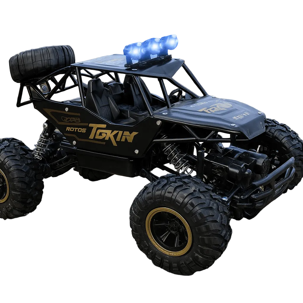 Rød RC monstertruck 4x4 for off-road terrengkjøring, et populært leketøy for utendørs lek.