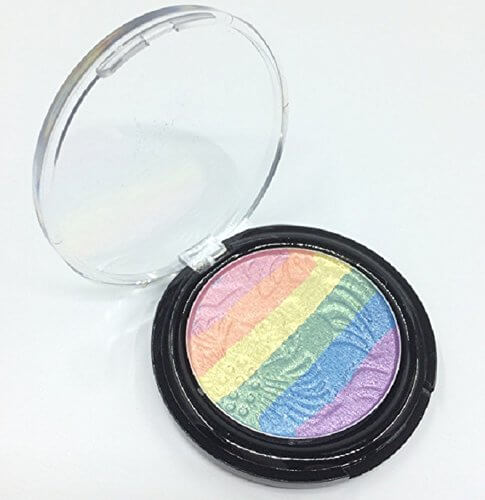 Oppnå en strålende glød med denne unisex regnbue highlighter contour sminkepaletten.