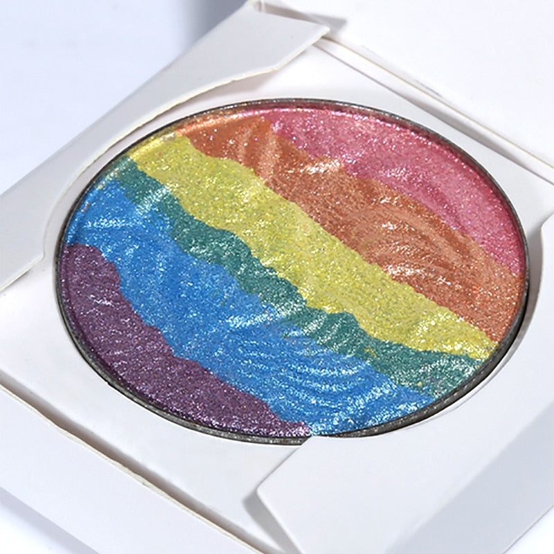 Sminkepalett med highlighter, contour og øyenskygge for allsidig ansiktsformasjon.