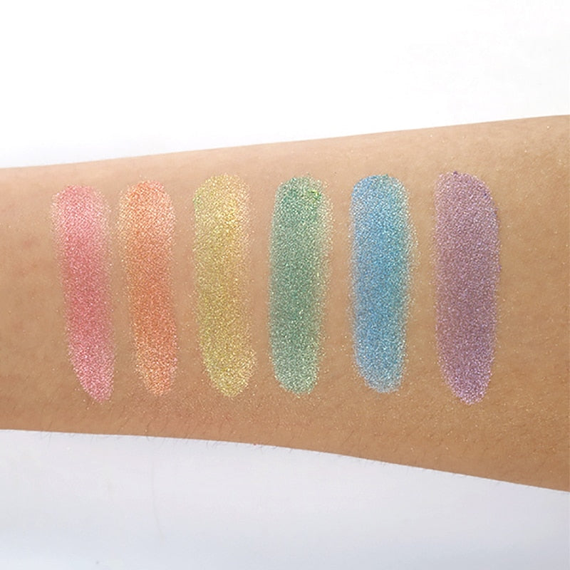 Unisex regnbue highlighter contour palett, perfekt for alle hudtoner og looks.