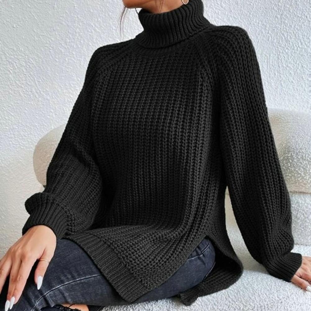 Myk ribbet turtleneck genser for damer, perfekt for kjølige dager om høsten og vinteren. Løs passform.