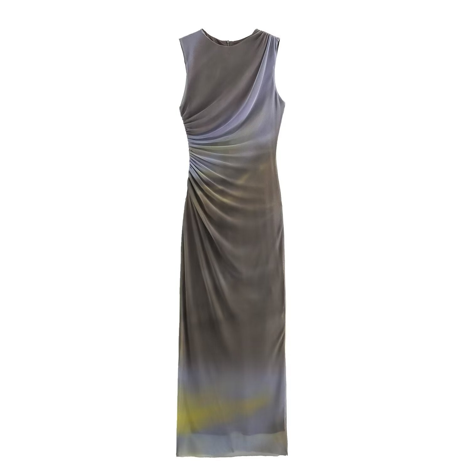 "Ärmelloses Slim Fit Kleid, einfarbig, mit Rundhalsausschnitt und eleganten Falten, perfekt für jeden Anlass"