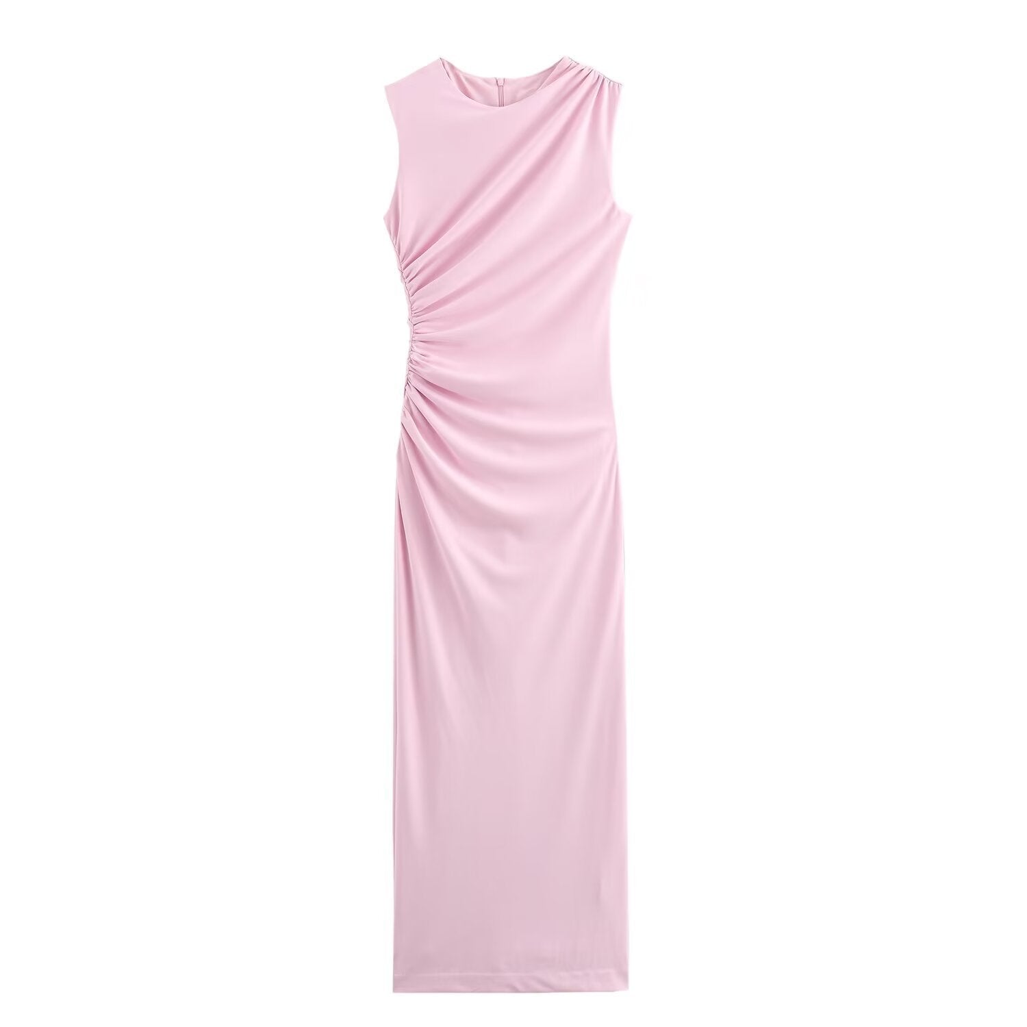 "Ärmelloses Slim Fit Kleid, einfarbig, mit Rundhalsausschnitt und eleganten Falten, perfekt für jeden Anlass"