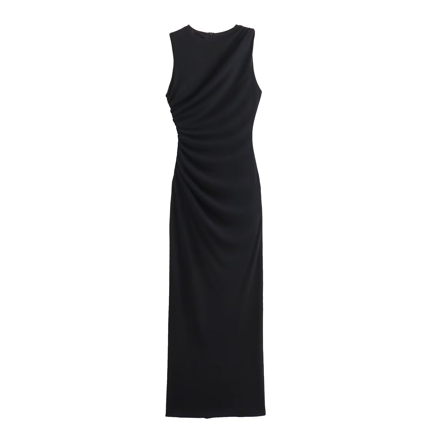 "Ärmelloses Slim Fit Kleid, einfarbig, mit Rundhalsausschnitt und eleganten Falten, perfekt für jeden Anlass"