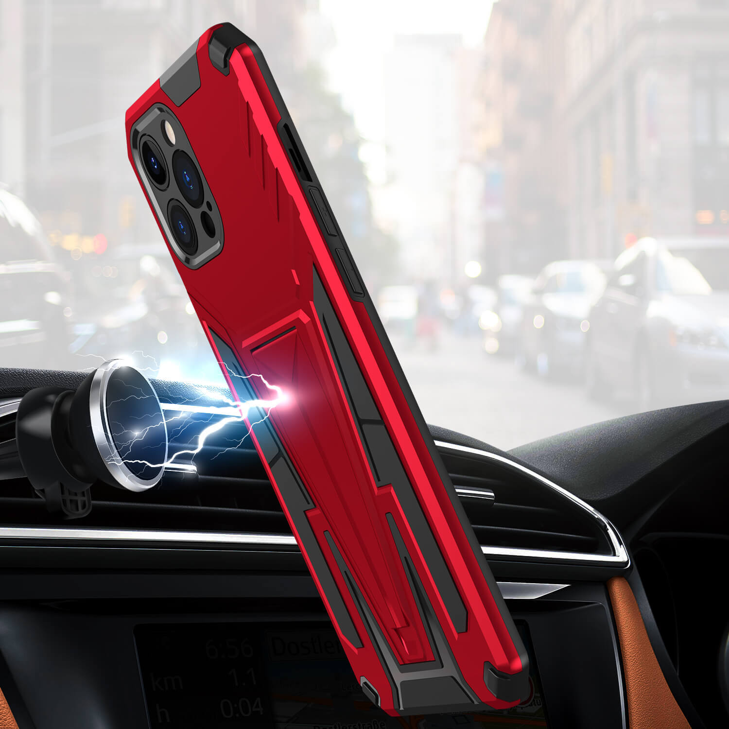 Beskyttende telefondeksel med magnetisk bakside for Samsung Galaxy A-serien, inkludert stativ.