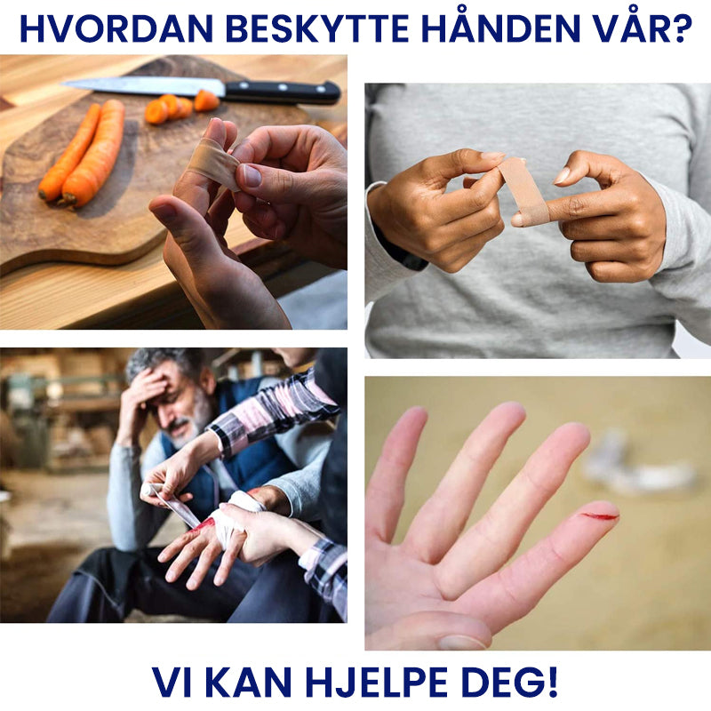 Nærbilde av hånden iført kuttbestandig hanske i rustfritt stål, klar for sikker bruk.