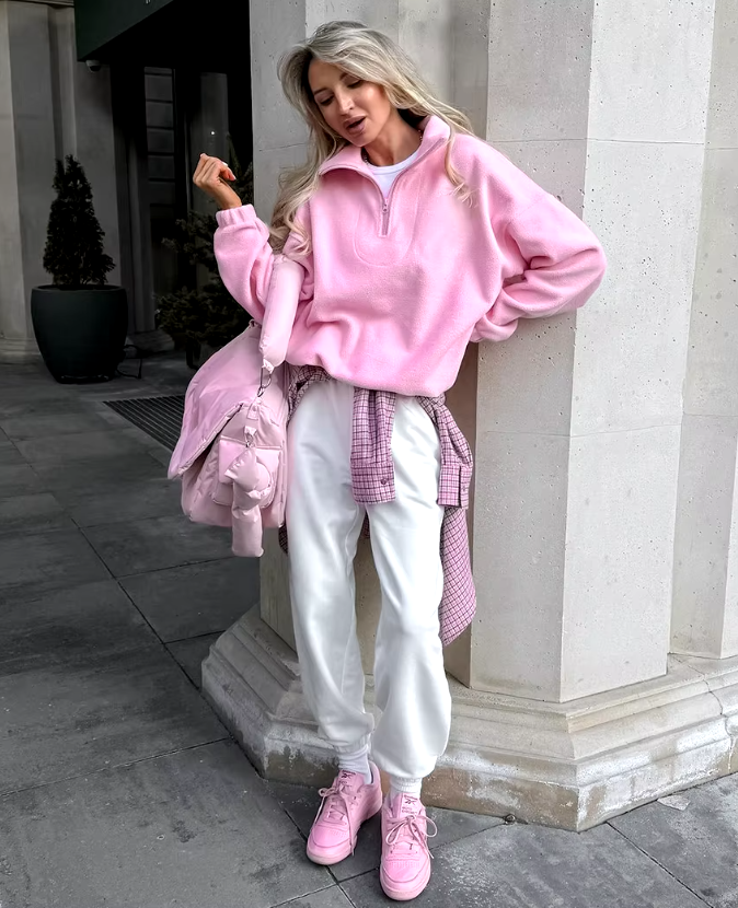 Glidelåsgenser for kvinner, stilfull og varm i rosa, perfekt for høsten.