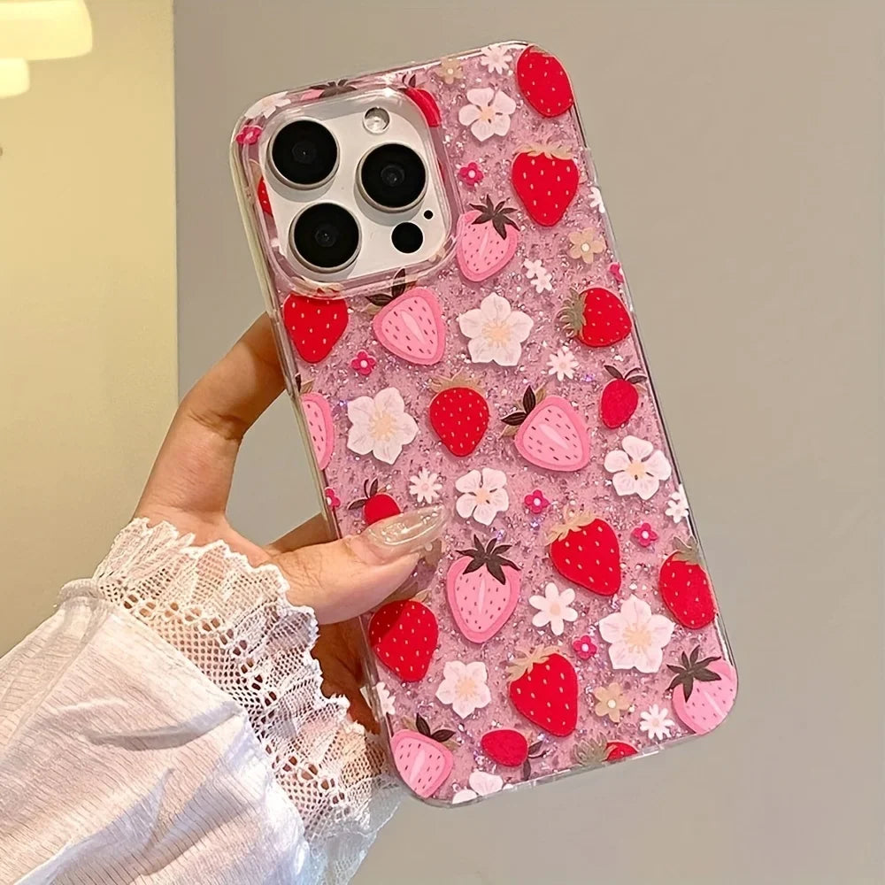 Stilig rosa blomsterdeksel til iPhone. Fleksibelt TPU deksel som beskytter din mobiltelefon.