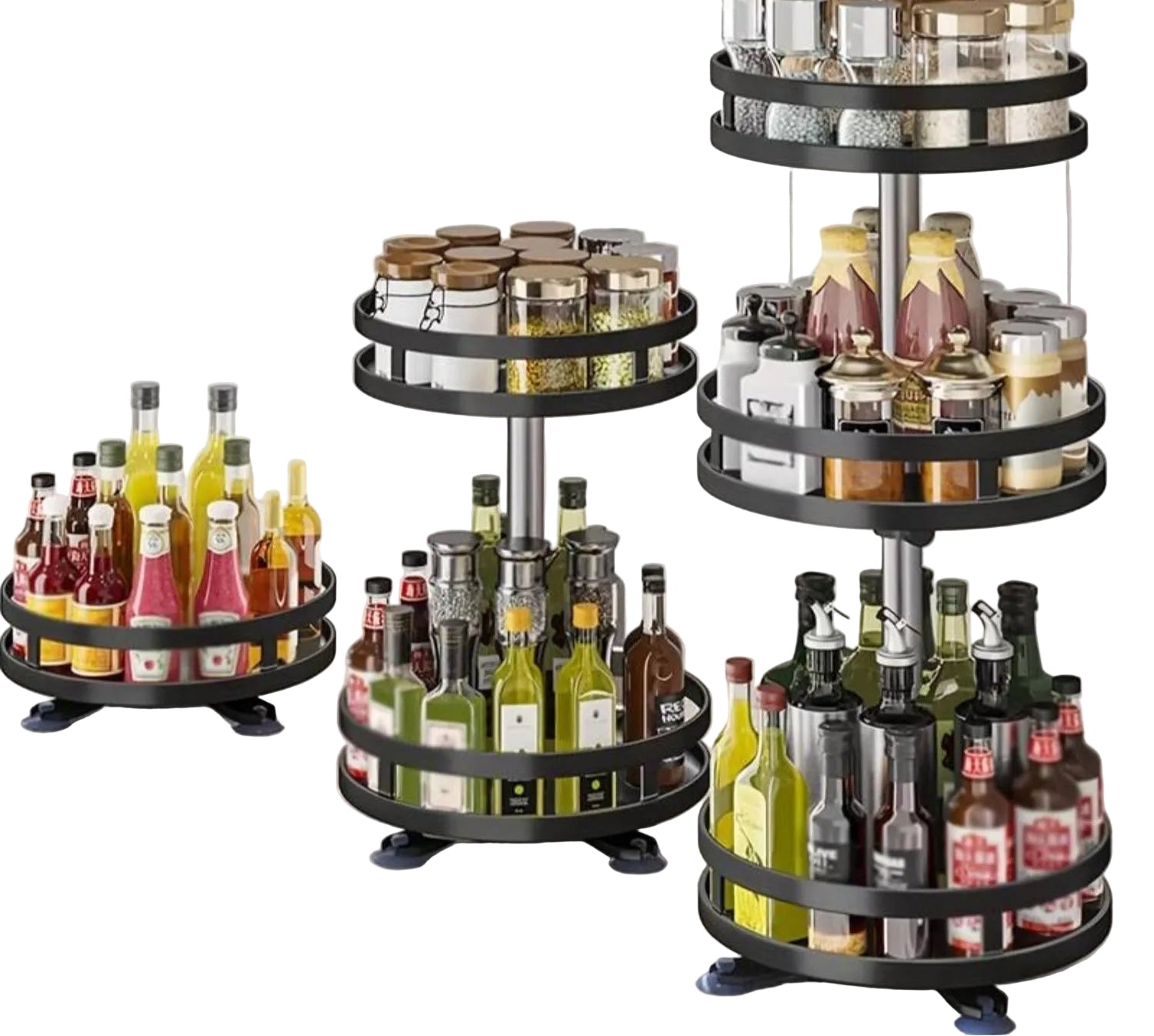 Roterende oppbevaringsstativ for kjøkken, bad eller pantry. Smart 360° hylle for organisering og plassbesparing.