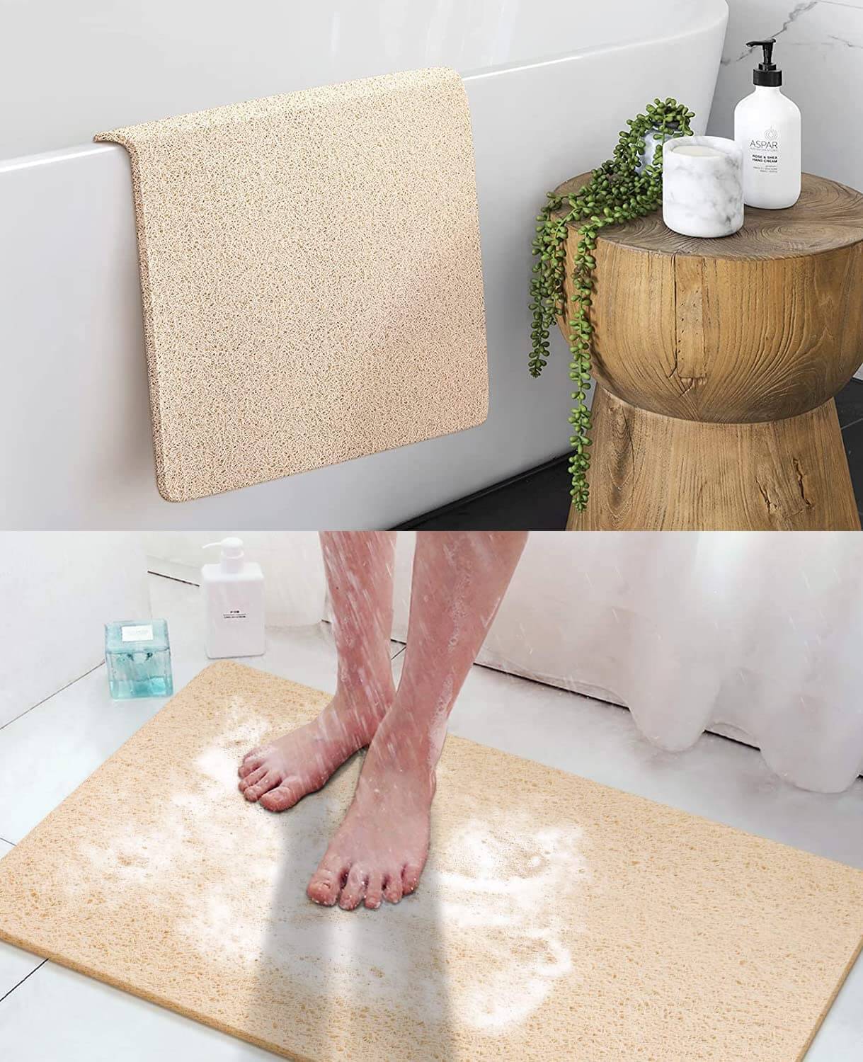 Lett og hurtigtørkende anti-skli badematte i luffa, optimal for våtrom