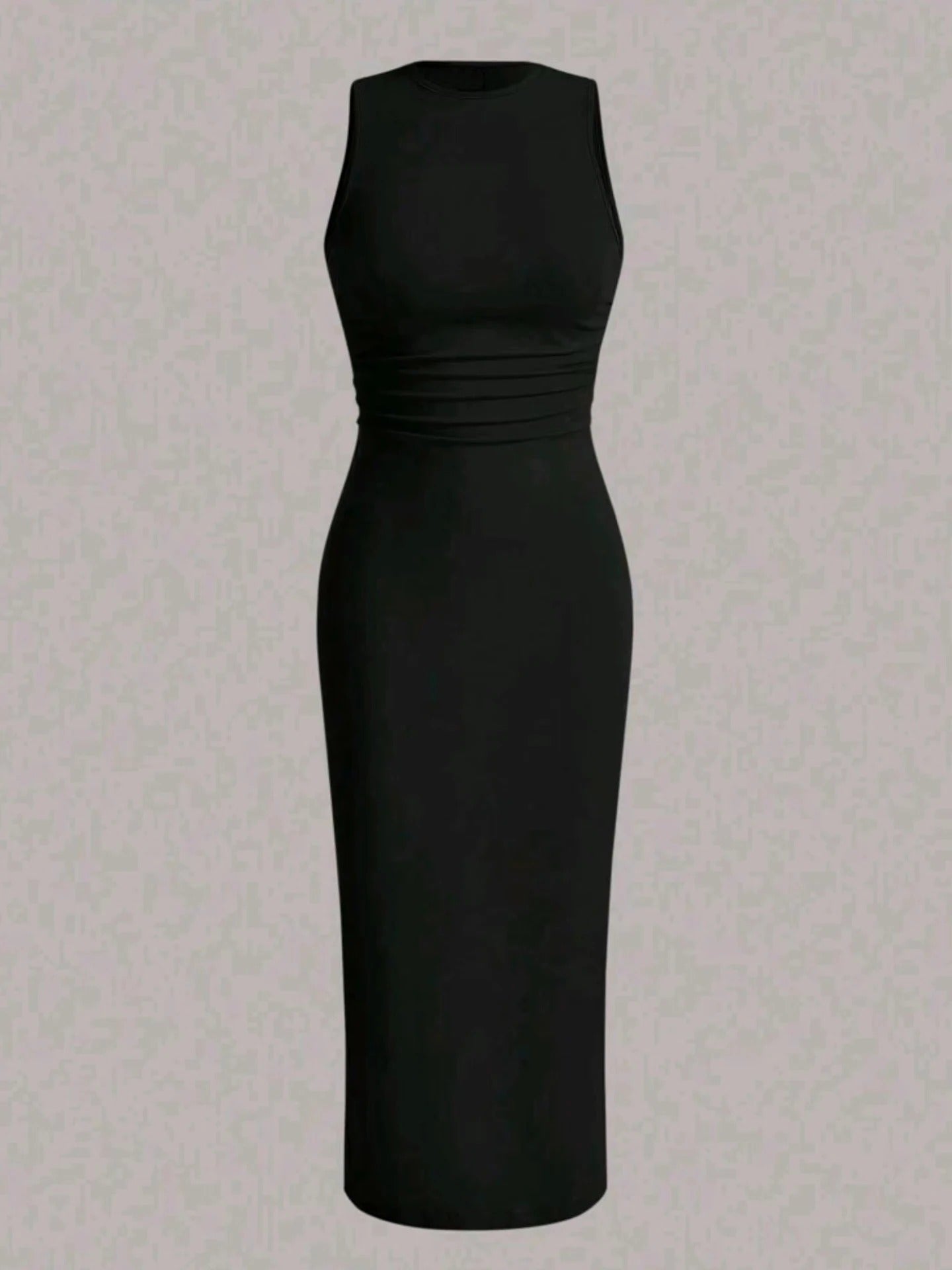 Elegant ensfarget lang vestkjole for damer, ideell som fritids- eller hverdagskjole.
