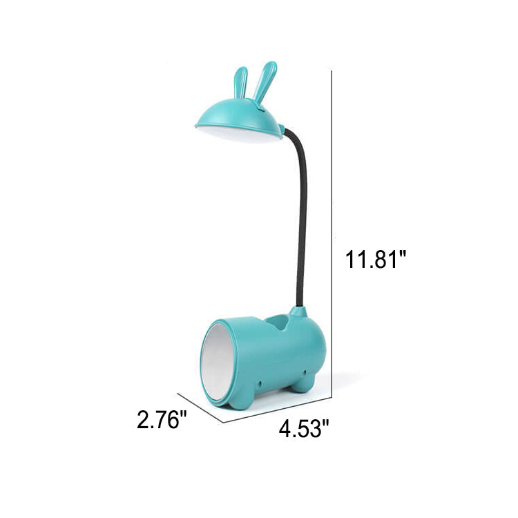 Hvit LED bordlampe med kaninhode og pennekopp, en fin interiørdetalj som lyser opp barnerommet.