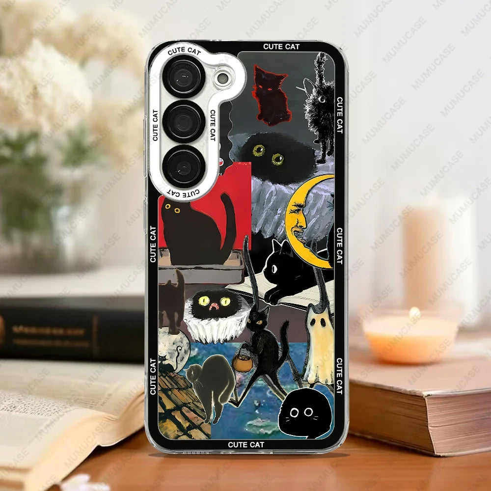 Personlig telefondeksel med dyremotiv katt, laget i holdbar TPU for Samsung Galaxy beskyttelse.